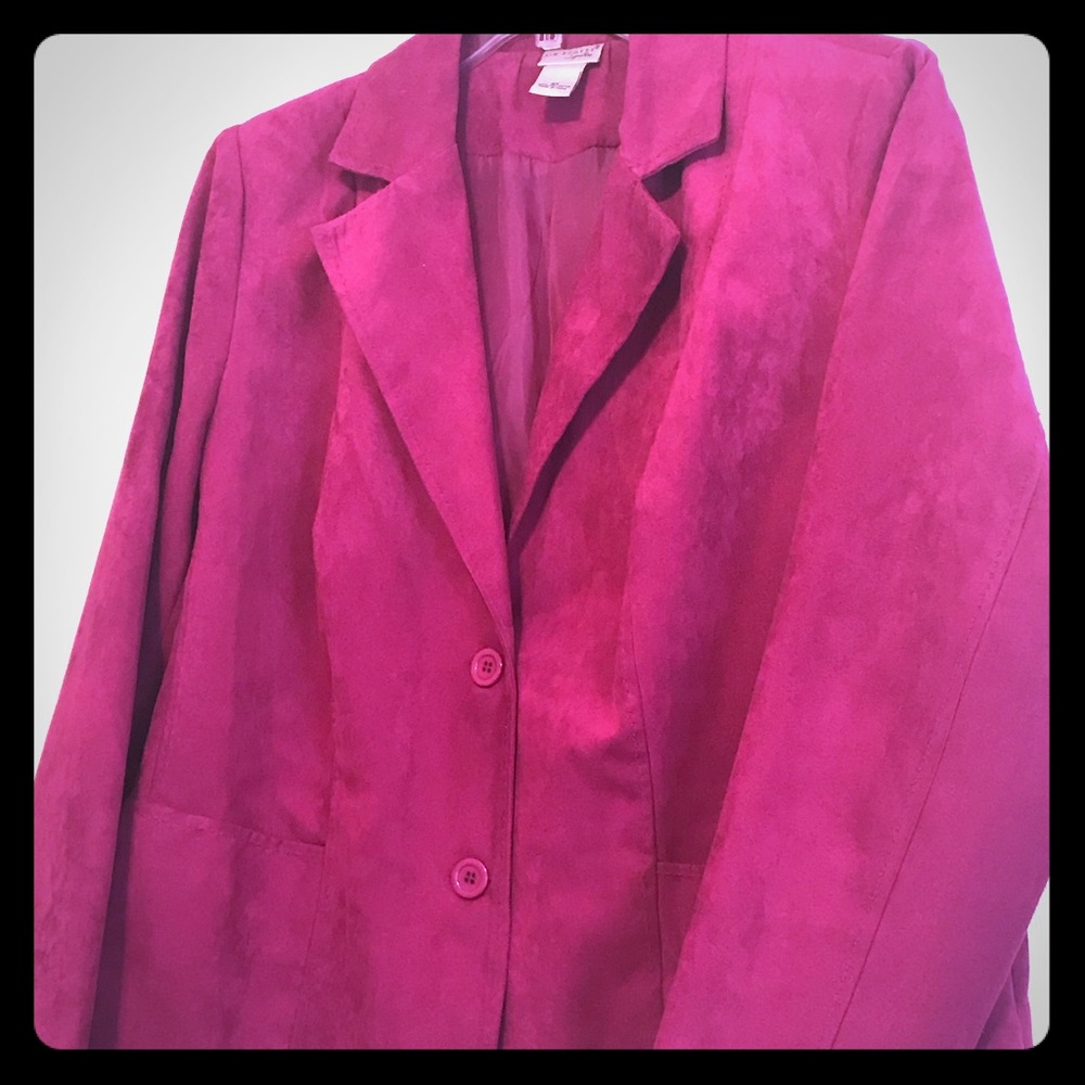 Magenta blazer, faux suede, detailed stitching